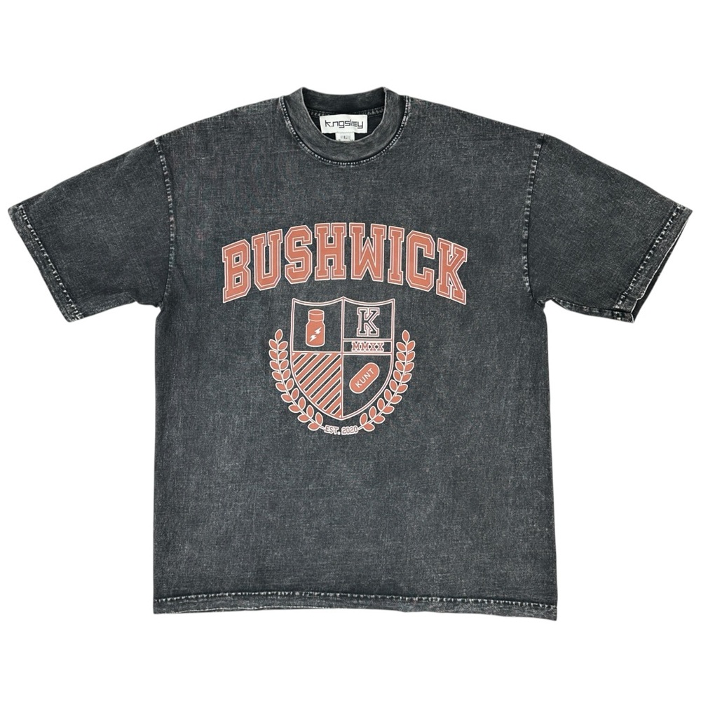 K.NGSLEY Black Bushwick T-Shirt - Faded Black Graphic Print Tee sz S